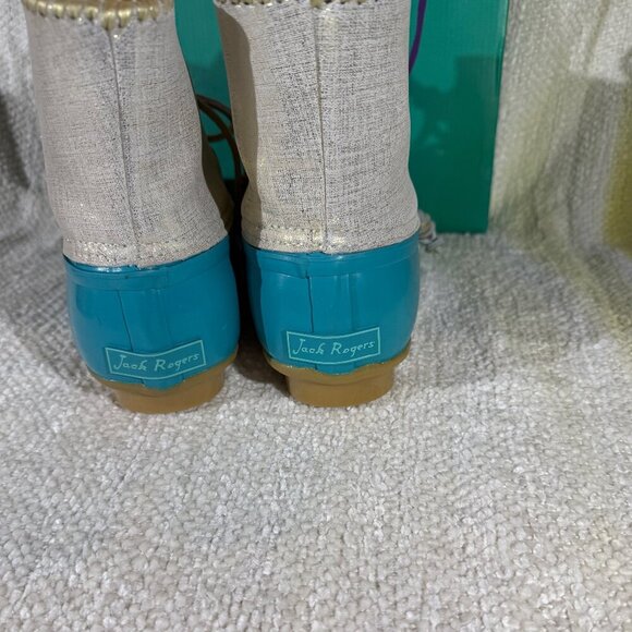 Jack Rogers Chloe Duck Boots 9M Caribbean Blue/Gold NIB Rare 2017 - Picture 5 of 7